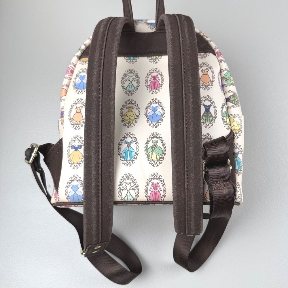 Disney Loungefly Princess Portraits Mini Backpack White Brown Faux Leather - Picture 5 of 9